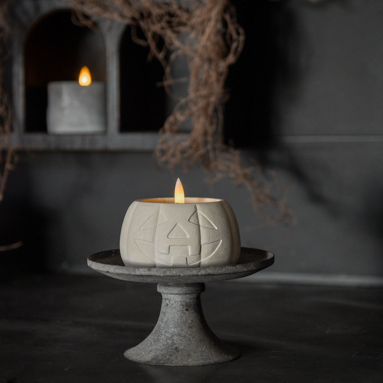 3" CREAM JACK-O-LANTERN 3D FLAME CANDLE
