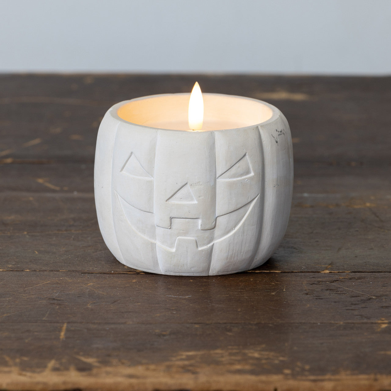 3.75" CREAM JACK-O-LANTERN 3D FLAME CANDLE