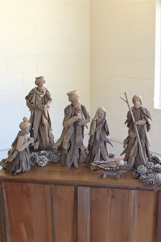 SET OF SIX DRIFTWOOD NATIVITY SET