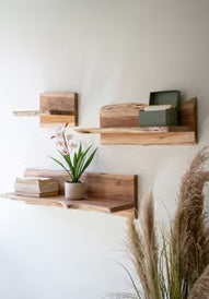 Set of Three Live Edge Acacia Wood Floating Shelves