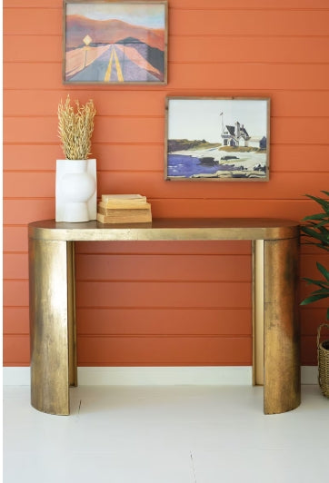 Oval Antique Brass Console Table