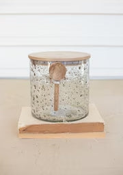 Glass Canister with Wood Top and Spoon - 6" Tall
