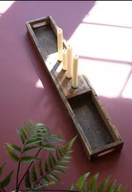 Recycle Wooden Tray with Four Candle Holders
