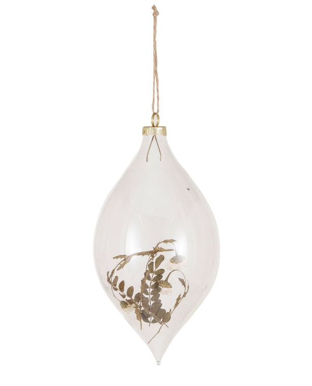 7-1/4"H Glass Finial Ornament w/ Dried Plants (SET OF 2)