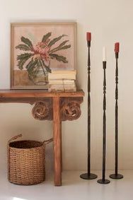 Set of 3 Tall Forged Iron Taper Candle Holders
