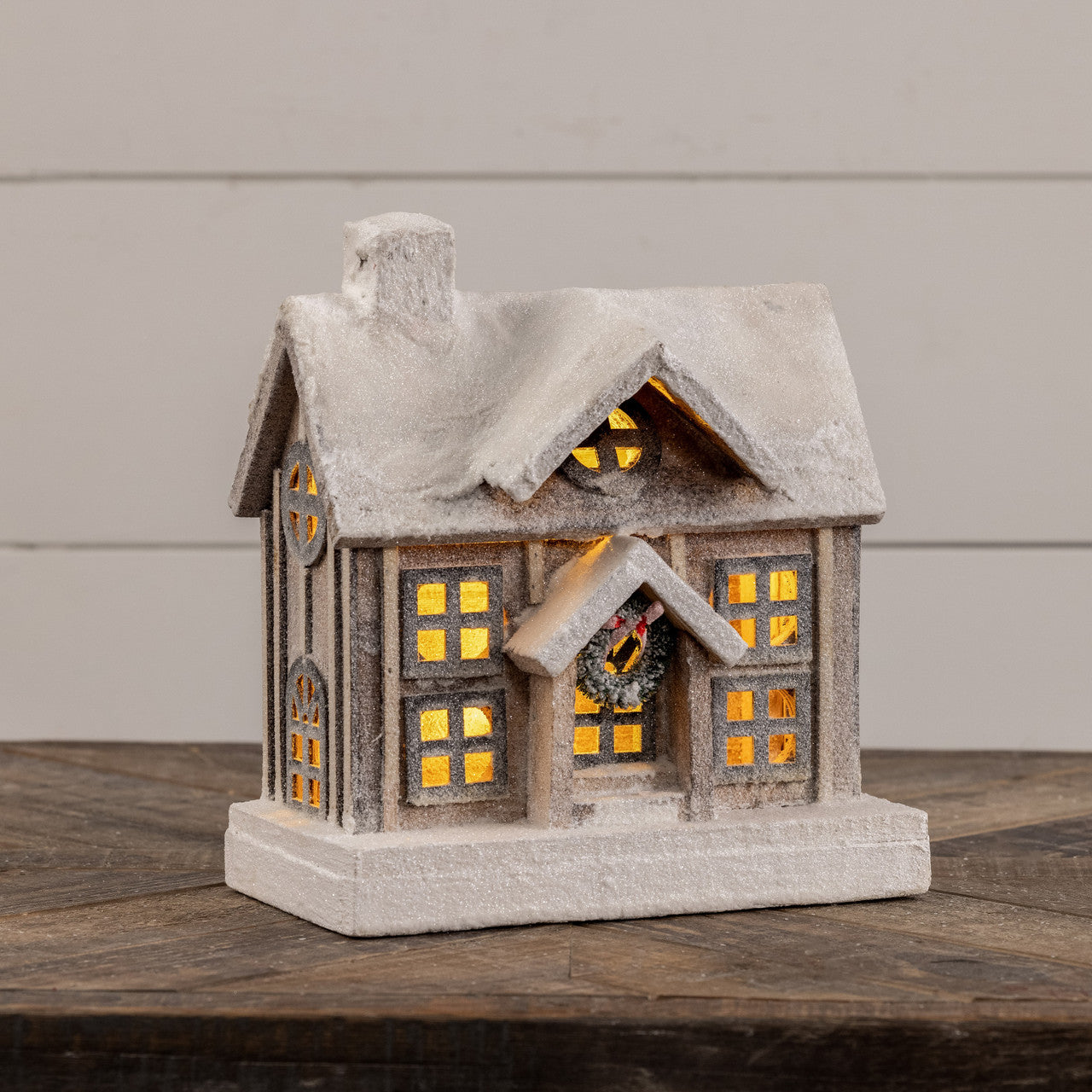 10.25" SNOWY LIGHTED WOOD HOUSE