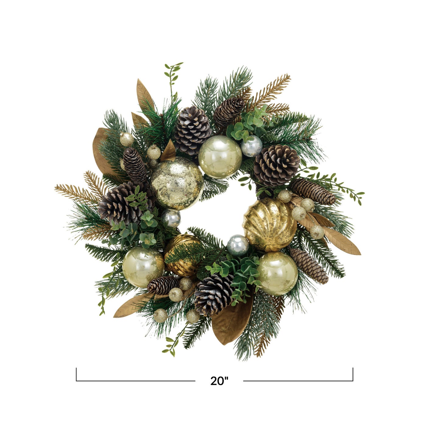 20" Round Faux Wreath w/ Gold Ornaments