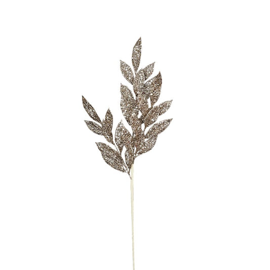 32258-26in Glittered mesh bay leaves Branch-CHAM