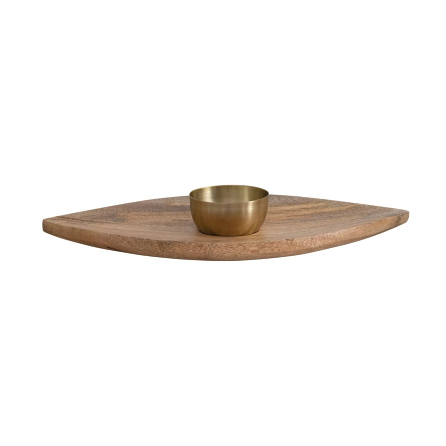 Mango Wood and Aluminum Abstract Shaped Chip and Dip, Set of 2