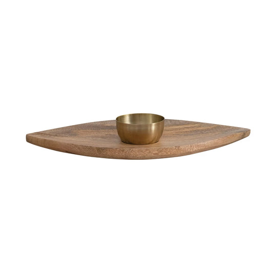 Mango Wood and Aluminum Abstract Shaped Chip and Dip, Set of 2