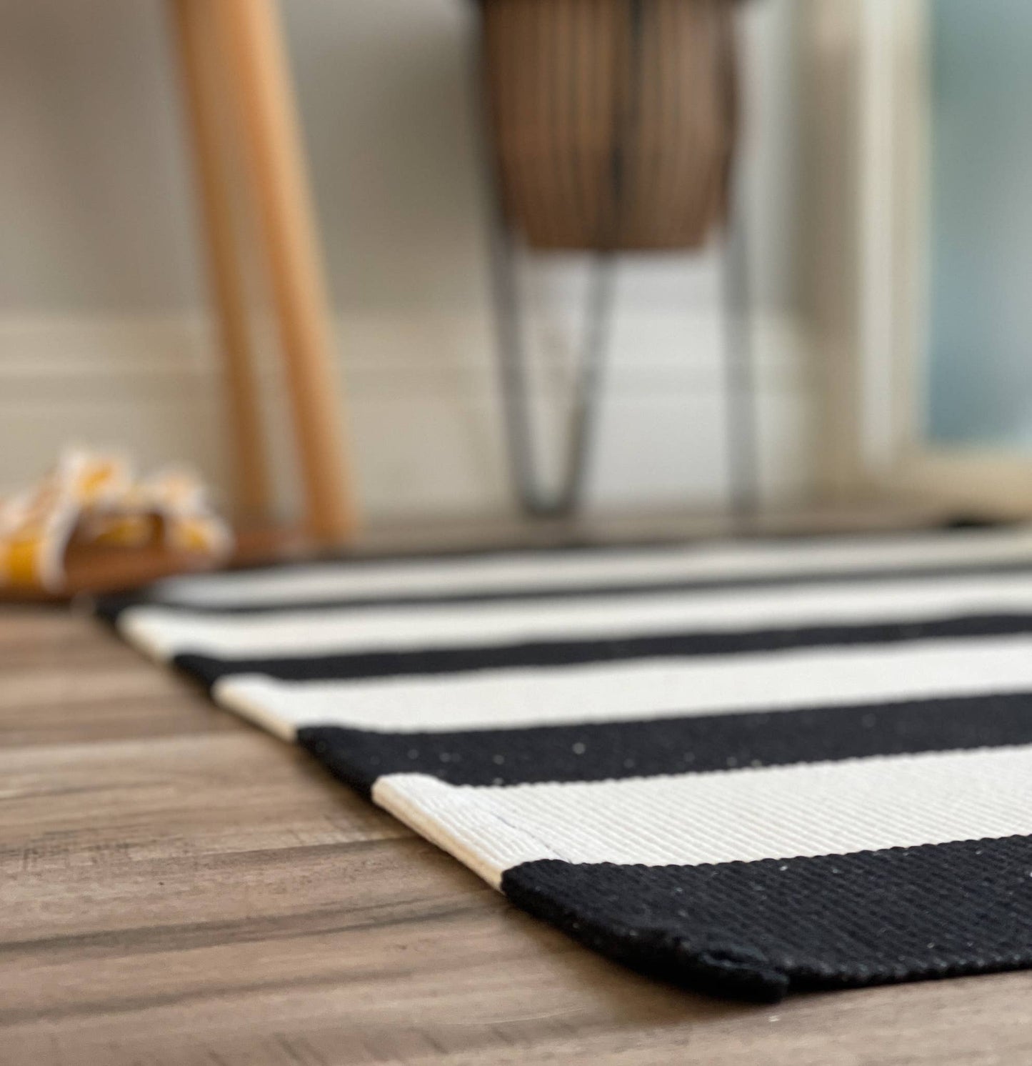 Black and White Striped Accent Rug