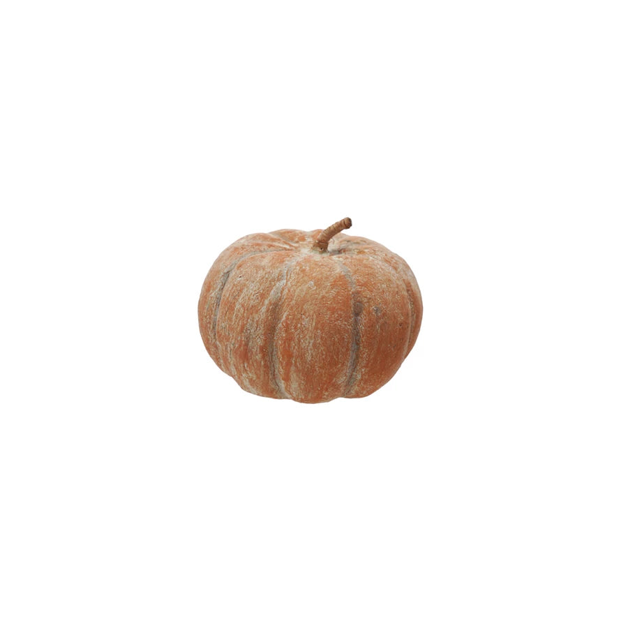 Metal & Paper Mache Pumpkin, Distressed Finish, Orange Color - Small