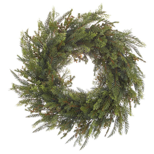 24" Mixed Cedar/Pine Wreath  Green