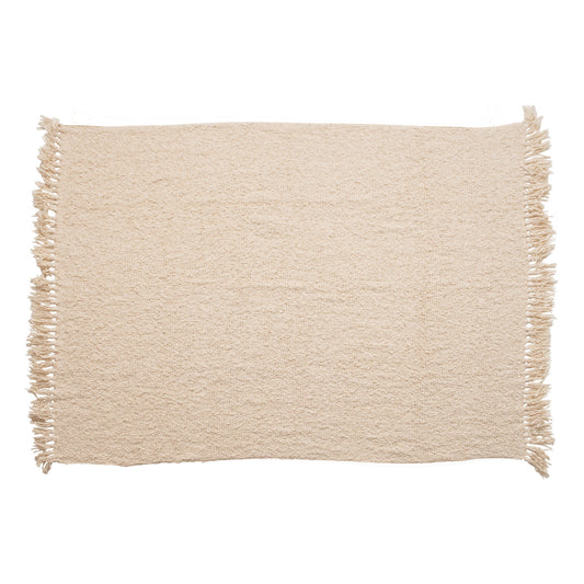 Cotton Blend Boucle Throw with Fringe