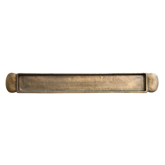 Decorative Cast Aluminum Tray w/ Handles, Antique Brass Finish