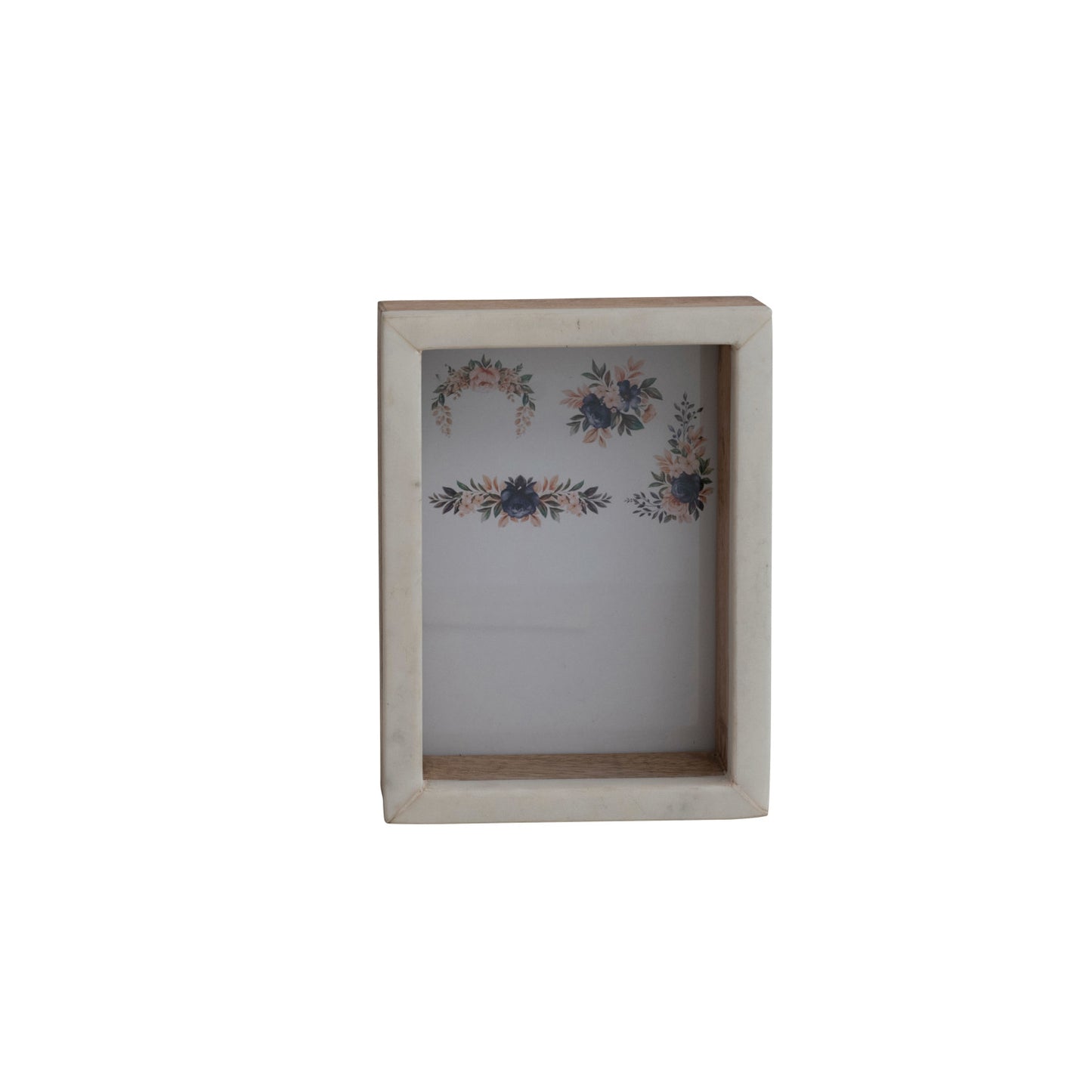 Marble & Mango Wood Shadow Box Photo Frame, White & Natural (Holds 5" x 7" Photo)