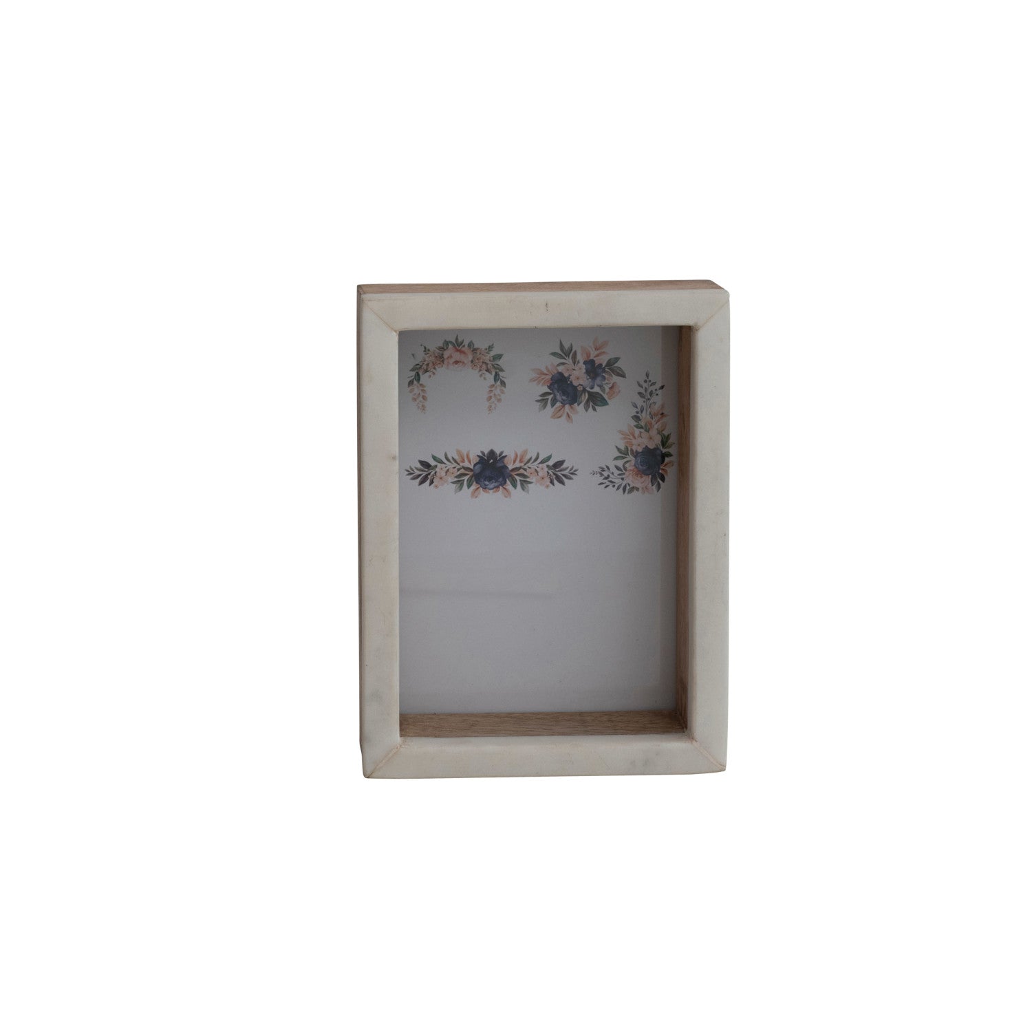Marble & Mango Wood Shadow Box Photo Frame, White & Natural (Holds 5" x 7" Photo)