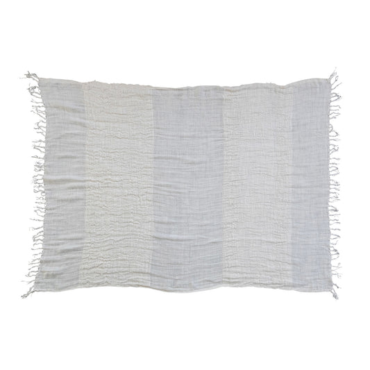 60"L x 50"W Woven Linen Throw w/ Stripes & Fringe