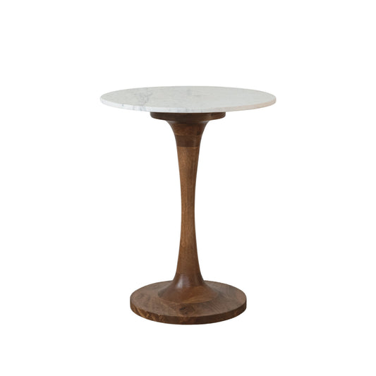 Mango Wood & Marble Tulip Table, Natural & White, KD