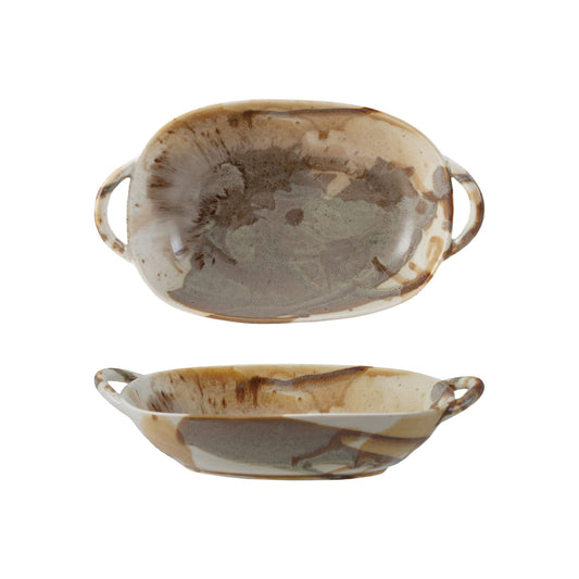 20 oz. Stoneware Baker/Server w/ Handles, Reactive Glaze (Each One Will Vary)