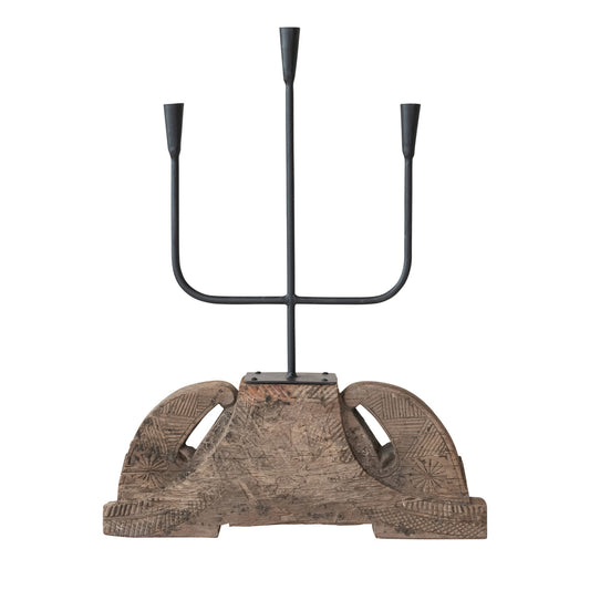Cast Iron Candelabra w/ Decorative Corbel Base, KD (Holds 3 Tapers) (Each One Will Vary)