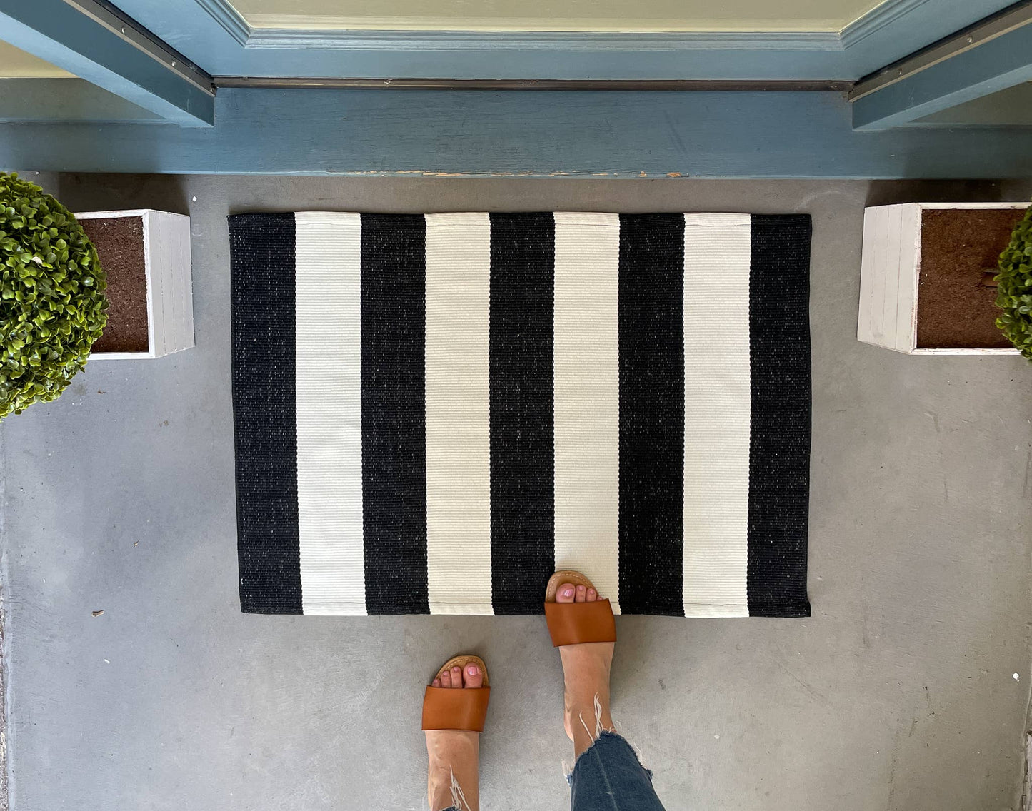 Black and White Striped Accent Rug