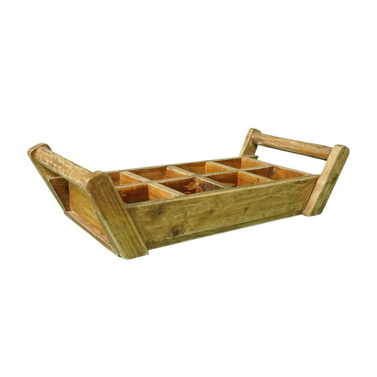8 Plant Pot Wooden Tray with Handles