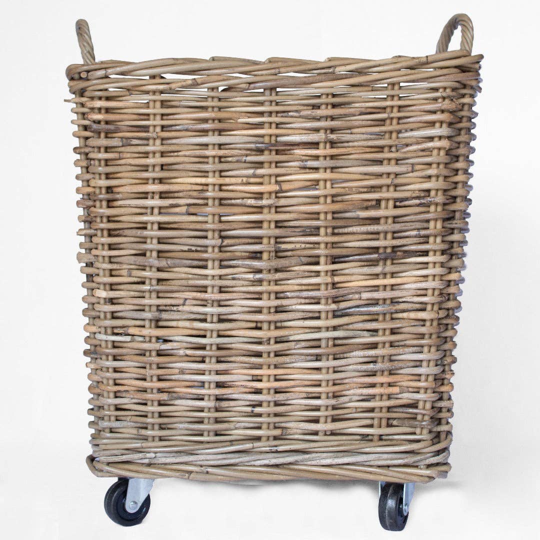 Rattan Square Kubu Grey Storage Baskets on Wheels