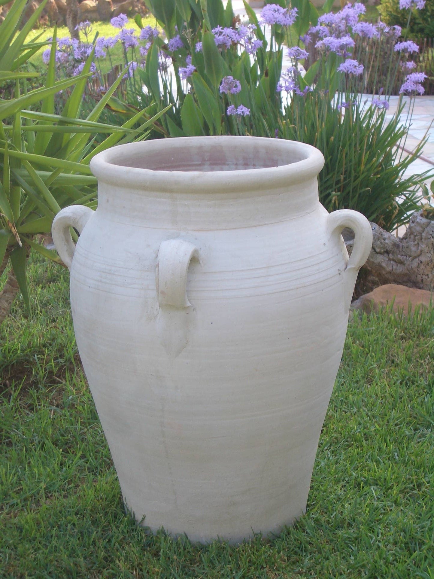 White Clay Pot w/4 Handles H 27.6" & Dia 23"