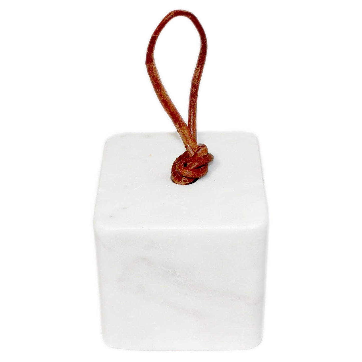 White Marble Door Stopper w/ Leather Handle