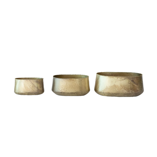Metal Planters w/ Beaded Edge, Antique Brass Finish, Set of 3
