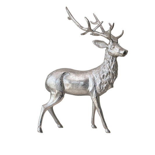 28"L x 18"W x 41"H Cast Aluminum Reindeer, Silver Finish, KD