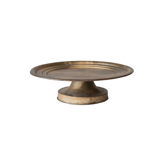 17-1/2" Round x 4-3/4"H Metal Pedestal, Antique Brass Finish