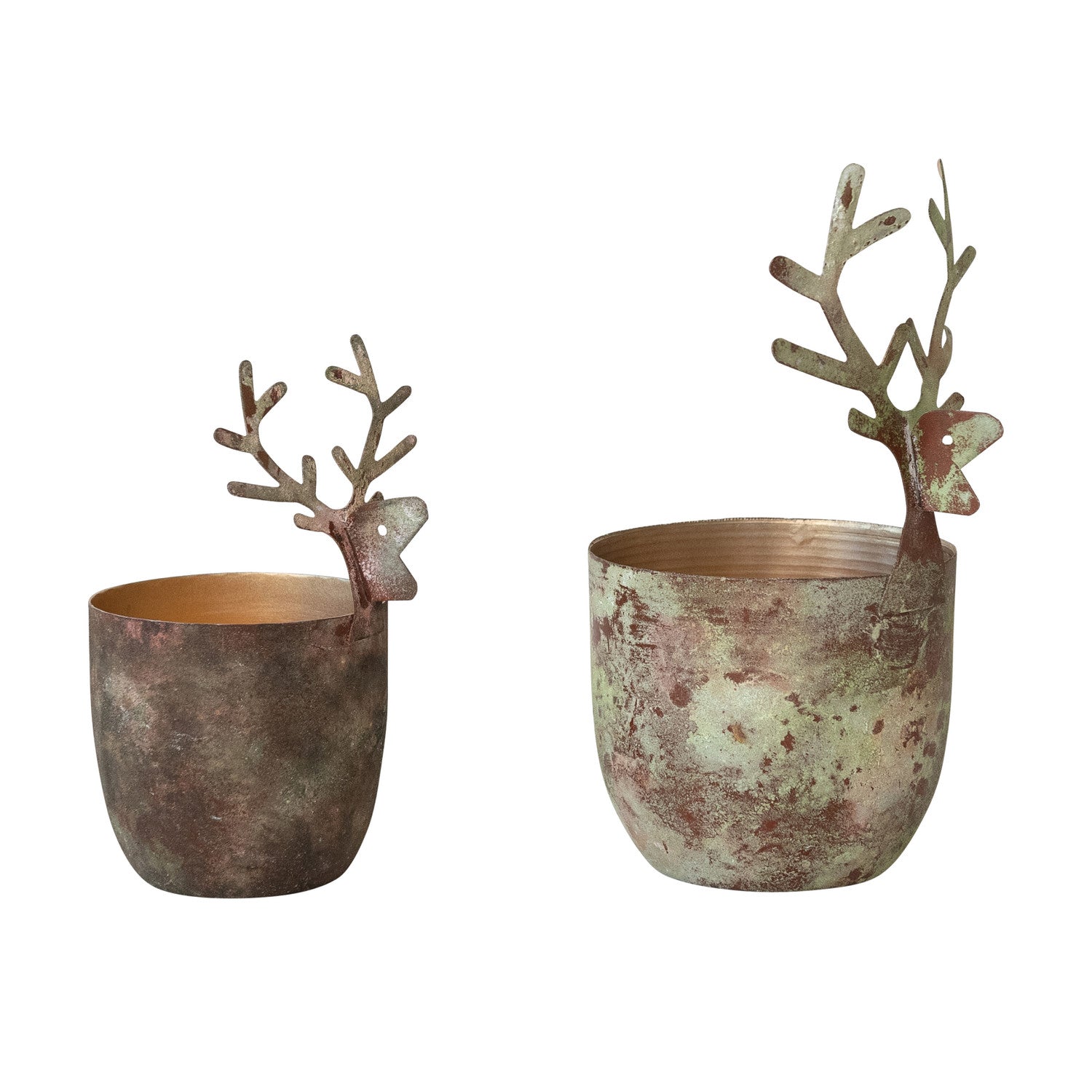Metal Tealight/Votive Holders with 3D Deer Heads, Set of 2