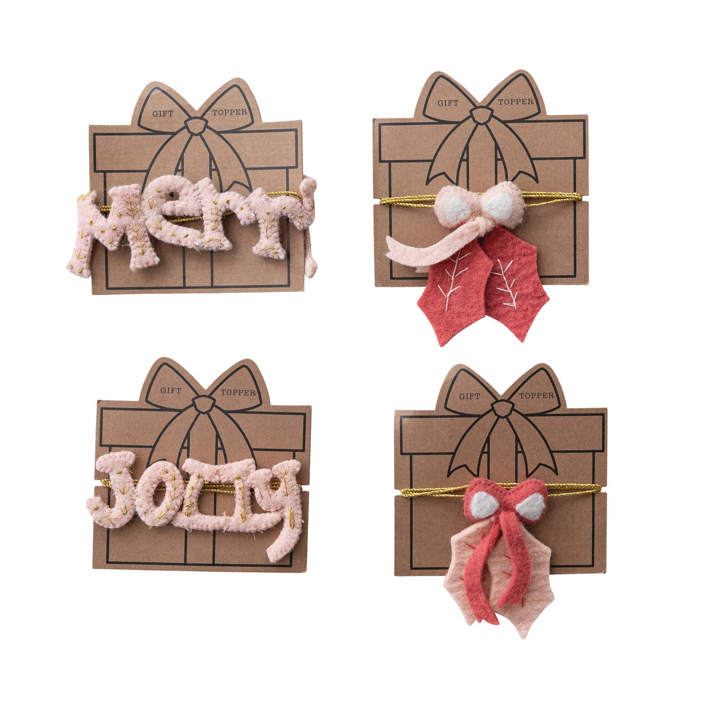 Handmade Wool Felt Gift Topper with 40"L Gold Cord Wrap, 4 Styles ©