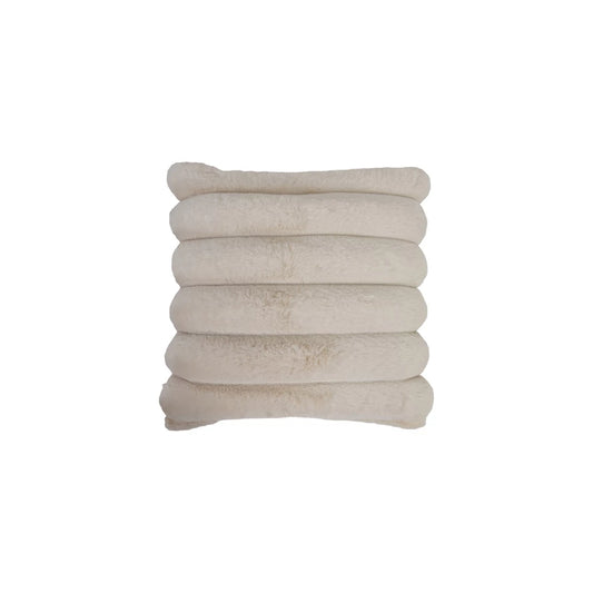 Cream 18" Square Faux Fur Pillow with Channel Stitch & Velvet Back