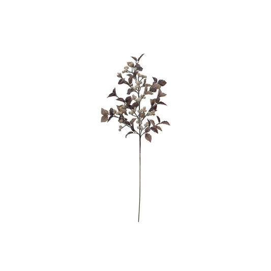36"H Faux Berry Leaf Stem, Snow Finish, Brown & Cream Color