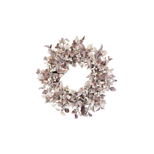 28" Round Faux Wreath with Berries, Snow Finish