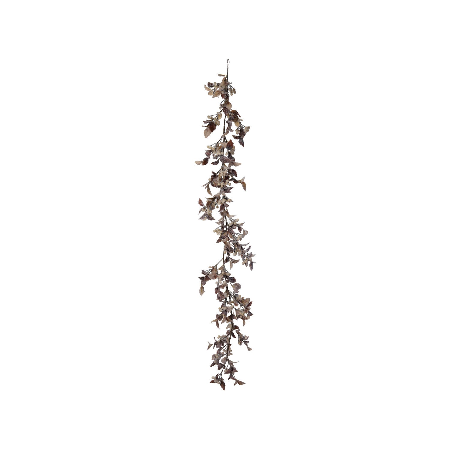 Faux Garland with Berries, Snow Finish, Brown & Cream Color