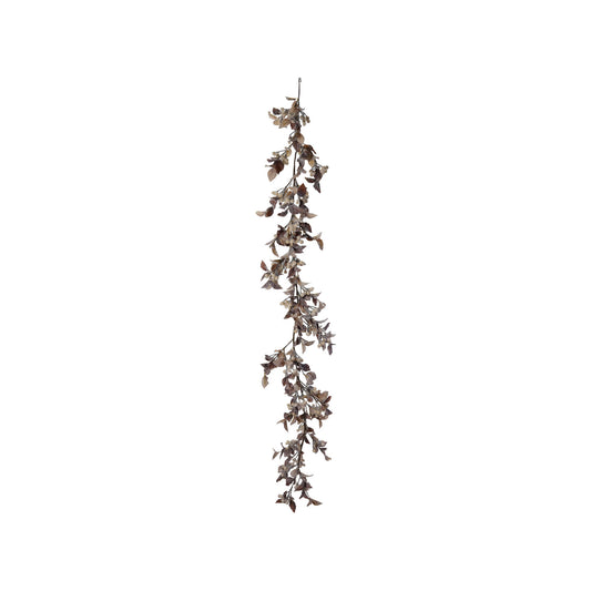 Faux Garland with Berries, Snow Finish, Brown & Cream Color
