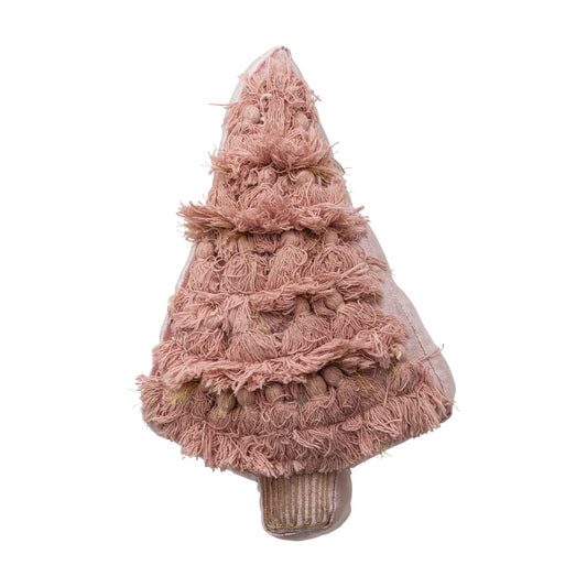 Tree Shaped Pillow with Fringe, Tassels & Velvet Back ©