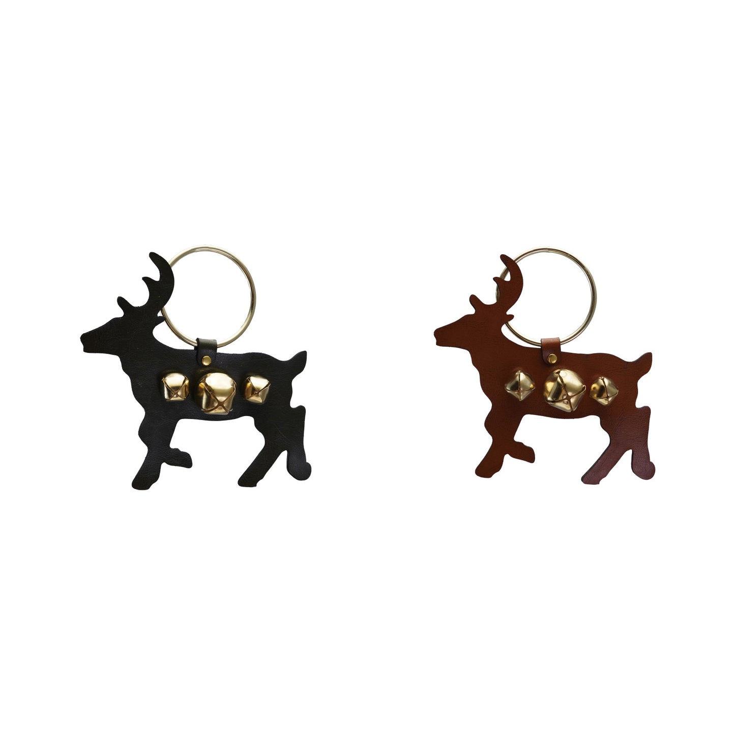 Leather & Metal Deer Door Hanger with Jingle Bells, 2 Colors