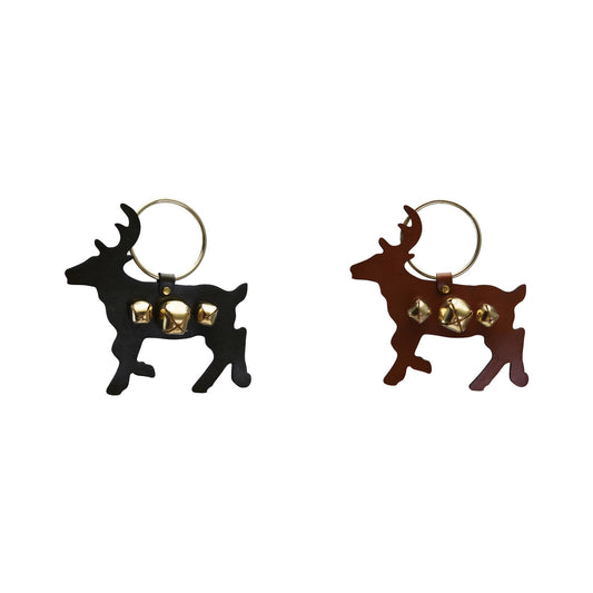 Leather & Metal Deer Door Hanger with Jingle Bells, 2 Colors