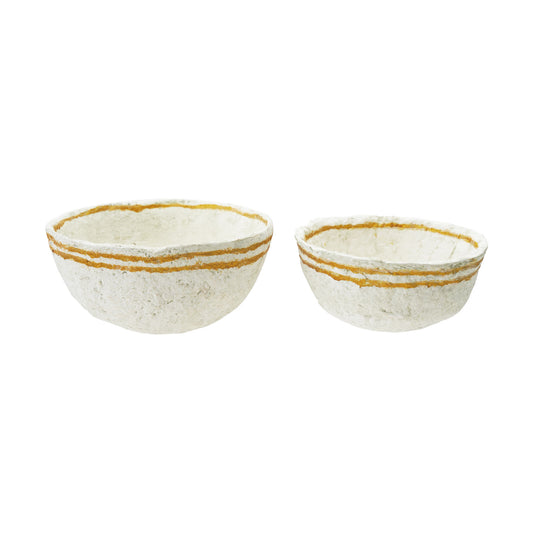 Decorative Metal & Paper Mache Bowls with Gold Color Stripes Set of 2