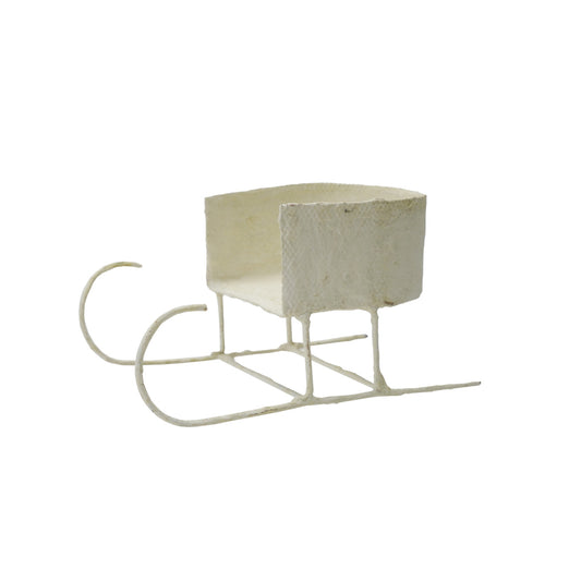 7"L x 4"W x 3-1/2"H Metal & Paper Mache Sleigh, White