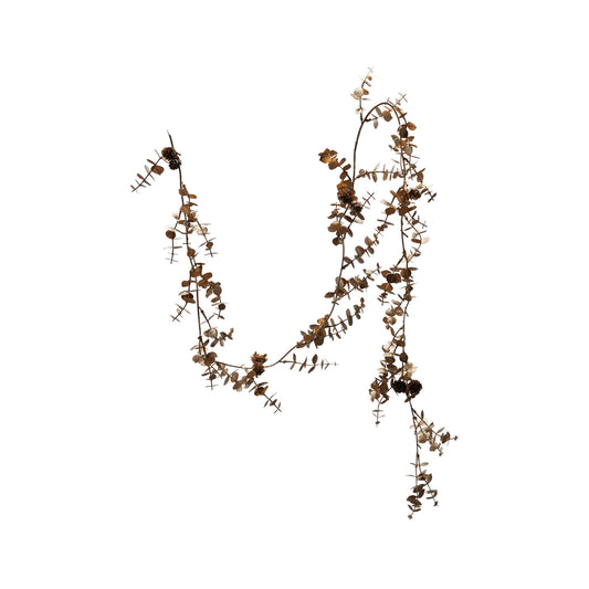72"L x 2"H Faux Eucalyptus Garland with Pinecones, Gold Finish