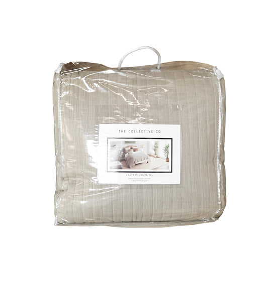 TCC Beige Linen Channel Quilt with 2 Shams - King