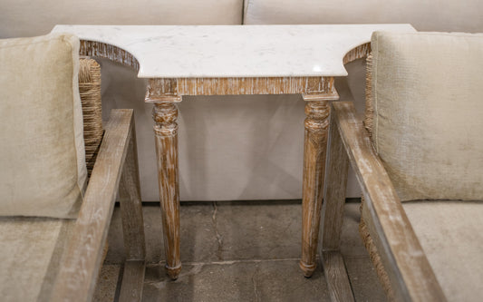 Mango Wood Console Table with White Marble Top