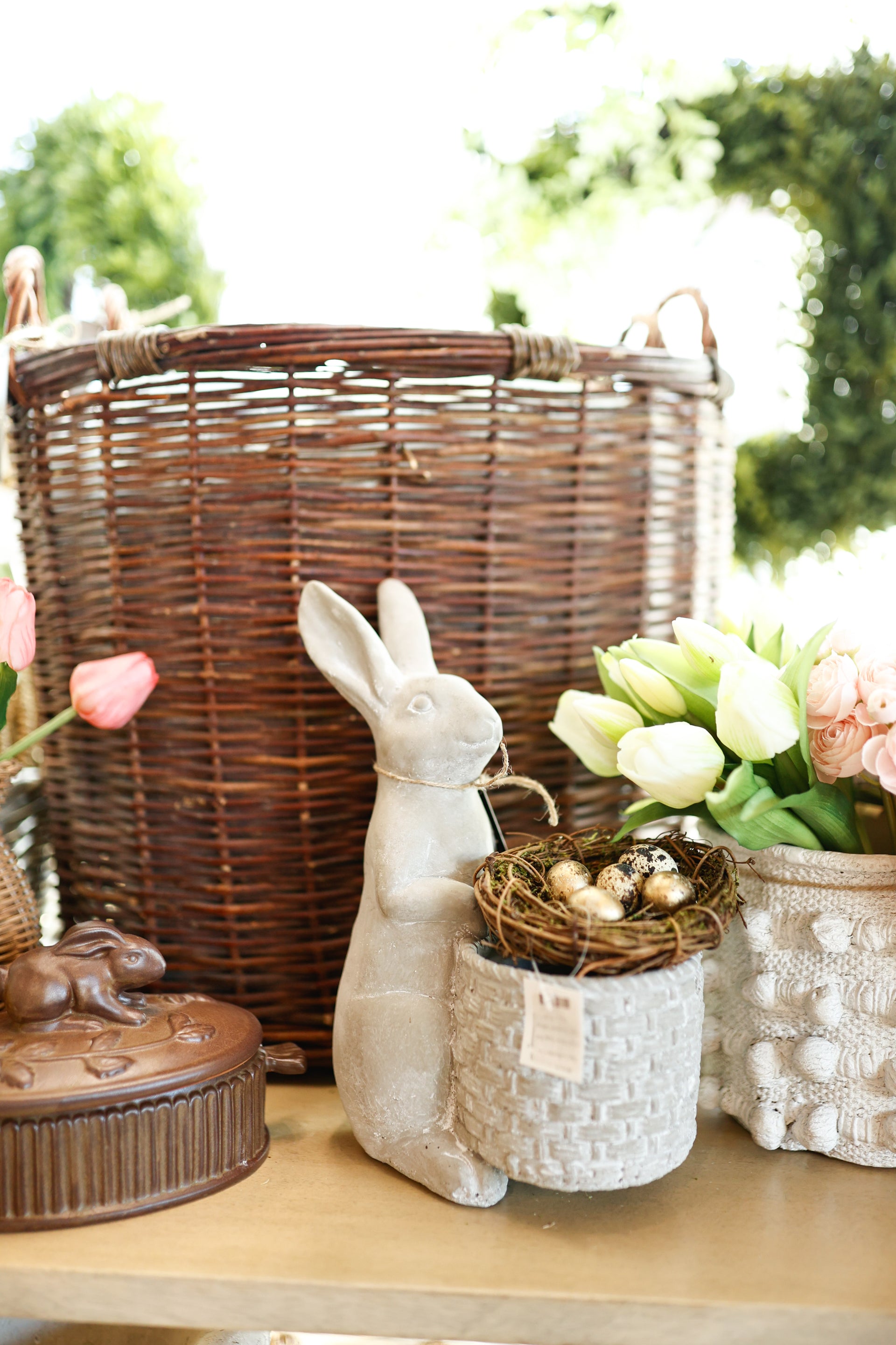 Gray Cement Rabbit Planter