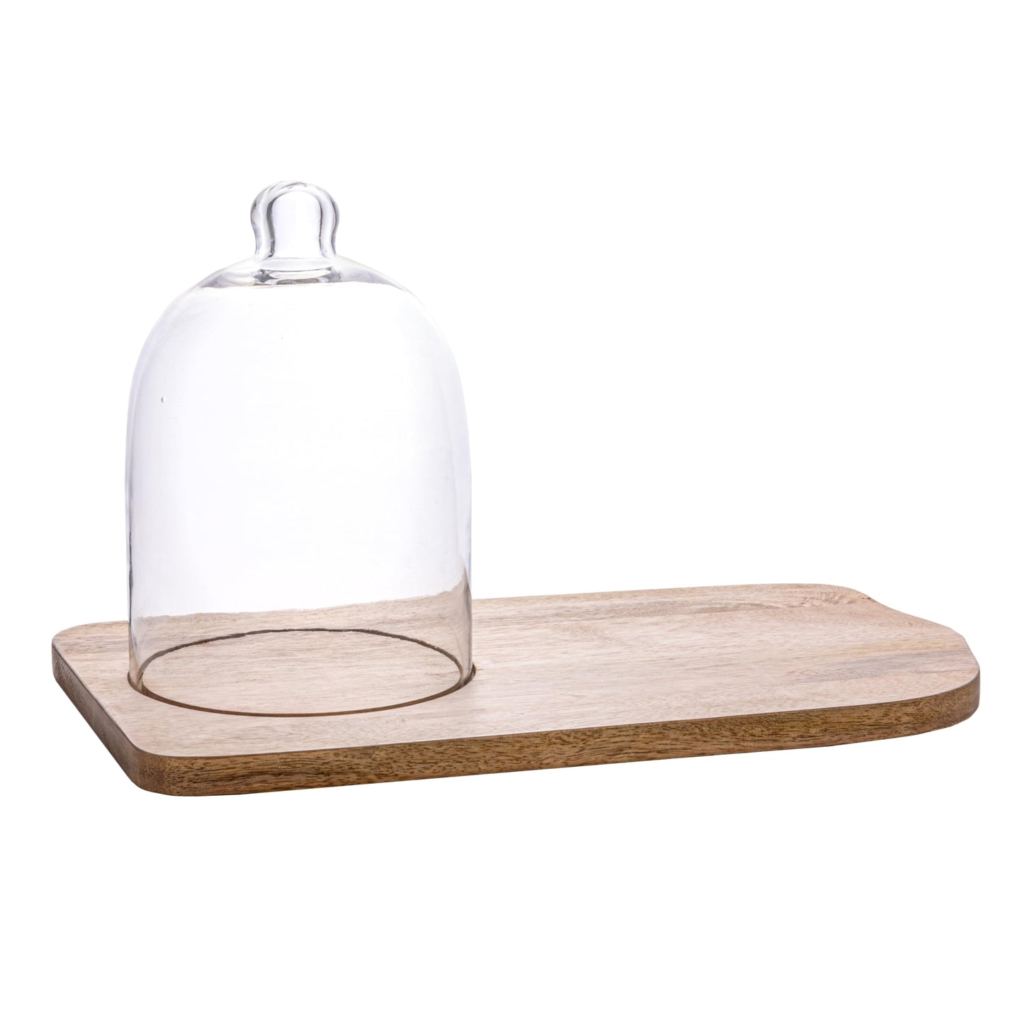 Mango Wood Organic Shaped Tray with Glass Cloche, Natural